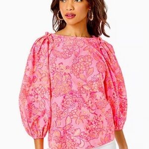 Lilly Pulitzer Barbara Blouse In Mandevilla Baby Days Bloom